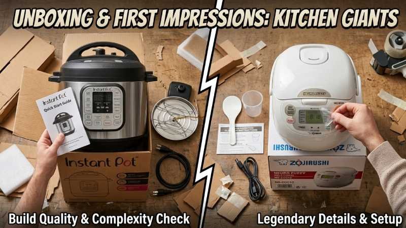 Instant Pot vs Zojirushi Rice Cooker comparison showing both appliances side by side for cooking and rice preparation.