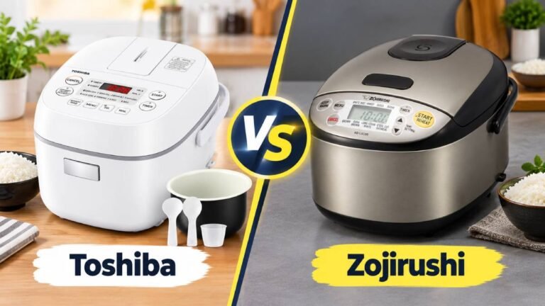 Toshiba vs Zojirushi rice cooker comparison showing both rice cookers side by side